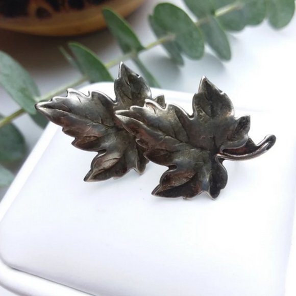 ANTIQUE Scottish Earrings | Collector's | Leaf - Screw Back | Sterling Silver - Picture 2 of 5